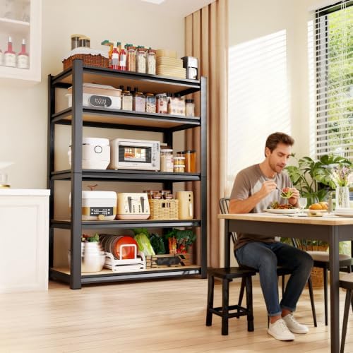 33" H x 35" W Garage Shelving for Home & Garage Organization, 3-Tier Adjustable Heavy Duty Metal Storage Rack with Steel Frame & MDF Shelves for Pantry, Basement, Workshop & Utility Room