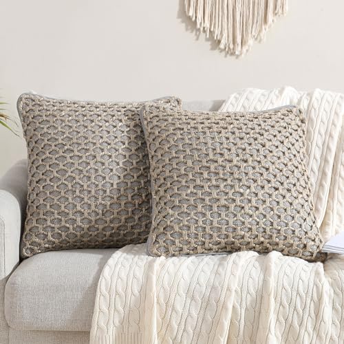 Boho Living 18x18 Grey Throw Pillow Covers with Pillow Insert Included, Pack of 2 - color: Grey, size: (2) 18" x 18" Pillow Covers With Insert