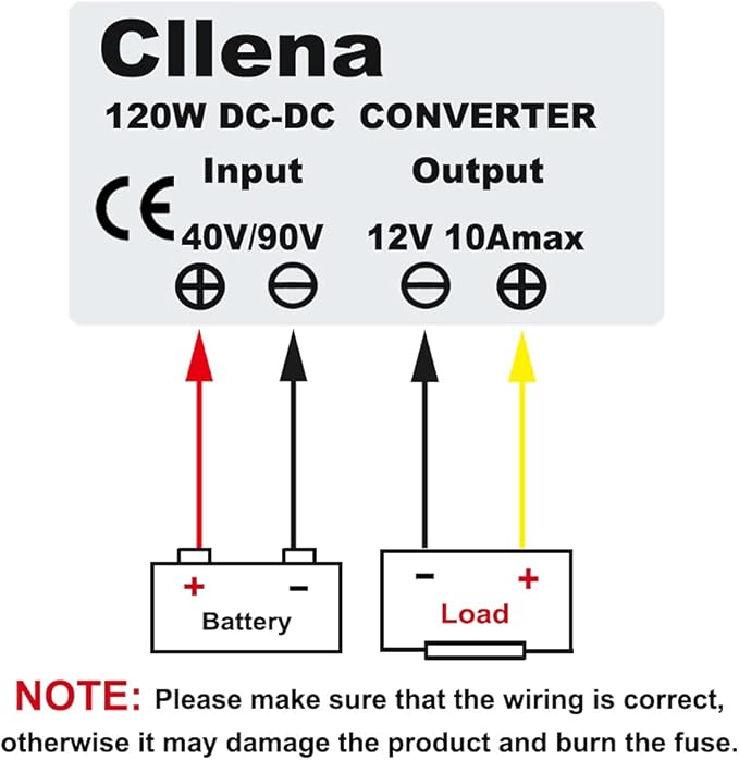 Cllena DC 40V-90V to 12V Converter Voltage Regulator Reducer 48V 60V 72V Step Down to 12V 10A 120W Converter Waterproof Buck Transformer Power Supply for Golf Cart Club Car LED Light