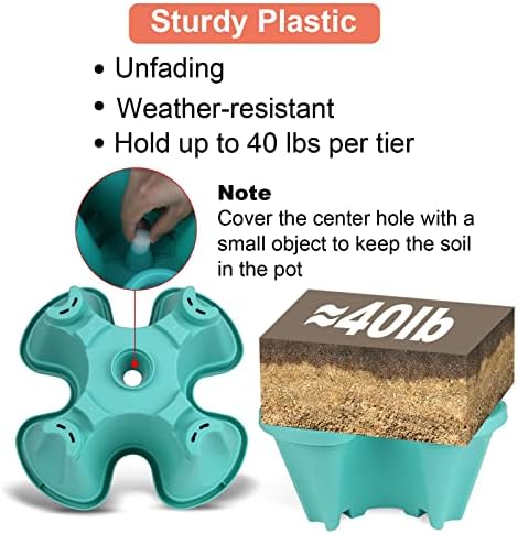 GameXcel Vertical Planter Tower - 6 Tier Stackable Garden Planters with Wheels and Tools Plant Pots for Strawberry Herb Flower and Vegetable Indoor Outdoor Use Teal 2 Pack
