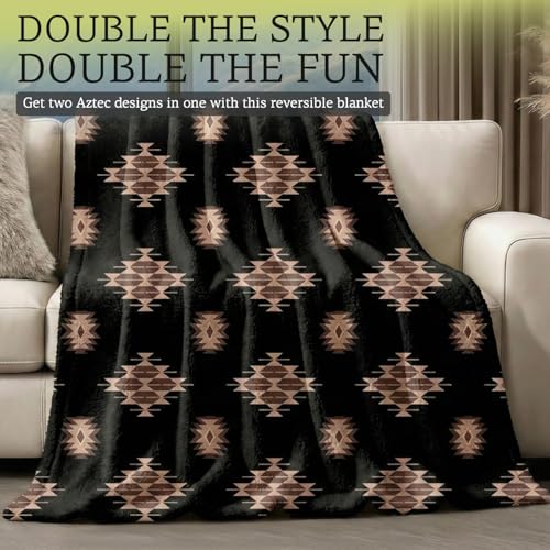 Sacred Thread Aztec Blanket Fleece, Reversible Native American Blanket, Western Throw, Native American Western (Coffee Flannel) (King (87”x95”)) - color: Coffee Flannel, size: King (87”x95”)