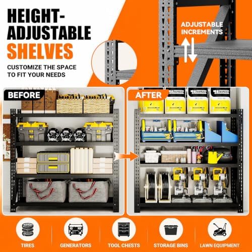 7000LBS Garage Shelving, 79" W Heavy Duty Metal Adjustable 4 Tier Storage for Warehouse, Basement, Shop and Office, Commercial-Grade Industrial Shelving, 79" W x 24" D x 75" H