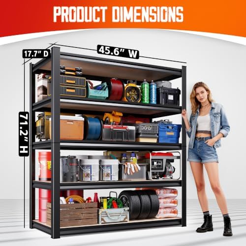 4-Pack Garage Shelving 5 Tier Storage Shelves,Adjustable Heavy Duty Metal Shelving Unit and Storage Large Rack,Utility Steel Shelf for Warehouse Industrial Pantry Basement Organizers 71"x46"x18"