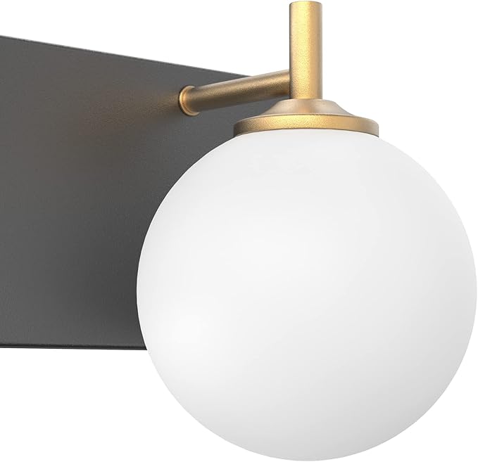 Aipsun Mid Century Modern Bathroom Vanity Light 3 Lights Milky White Glass Shades Black/Golden Bathroom Light Fixture(Exclude Bulb)