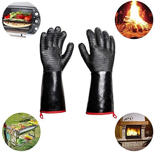 932°F Extreme Heat Resistant Gloves for Grill BBQ,Aillary Waterproof Long Sleeve Pit Grill Gloves for Fryer, Baking, Oven,Smoker,Fireproof, Oil Resistant Neoprene Coating（14-Inch ）