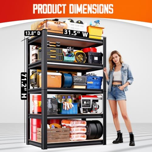 Set of 7-71"H Garage Shelving,5 Tier Garage Storage Shelves,Adjustable Heavy Duty Metal Shelving Unit and Storage Large Rack,Utility Steel Shelf For Warehouse Industrial Pantry Basement 32"Wx14"D
