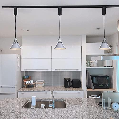 1x Plug in Cable Track Rail, 2X Adjustable Cord Silver Track Lighting Fixtures E26 Base H-Type Modern Design for Kitchen Loft(No Bulb)