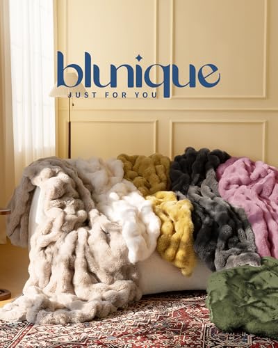 Ultra Soft Cozy Faux Fur Throw Blanket, Fuzzy Plush Thick Bubble Blanket, Oversize Luxury Fluffy Blanket for Couch, Sofa, Bedroom, and Living Room,50x60 Inches,Pink - color: Pink, size: Throw