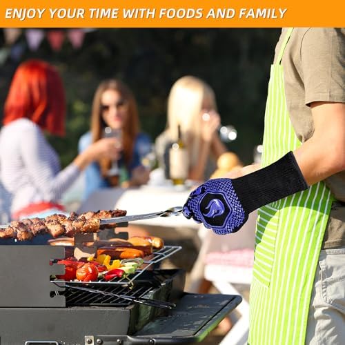 BBQ Gloves 1472F Heat Resistant Non-Slip Silicone 2 Pairs (Blue)
