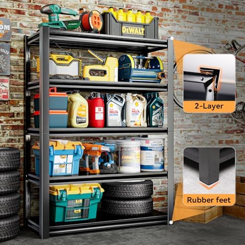 72"H Garage Shelving Units 5-Tier Adjustable Storage Shelves 2500LBS Heavy Duty Metal Shelves Utility Industrial Shelving Rack for Garage Warehouse Pantry Basement,Black (23.6"D×47.2"W×72"H)