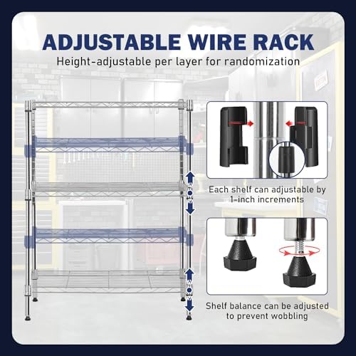 PayLessHere | 3-Tier Wire Shelf | 23"x13"x30" | Chrome | Adjustable Racks | Heavy-Duty Storage Shelves, Holds Upto 450 lbs | Rust-Resistant, No-Tool Assembly | for Home, Garage Shelving