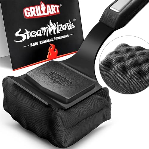 GRILLART Grill Brush Bristle Free. SteamWizards BBQ Replaceable Cleaning Head, Seamless-Fit Scraper Tools for Cast Iron/Stainless-Steel Grates Griddle, Safe Barbecue Grill Cleaner Brush-Dark Black