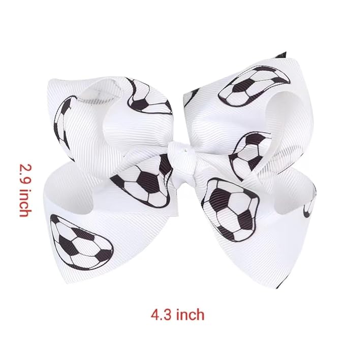 Soccer Hair Accessories, Soccer Hair Bows, Soccer Ball Bow，Soccer Ribbon Bow Hair Clips ，bows Hair Accessories for girls.A (White A)