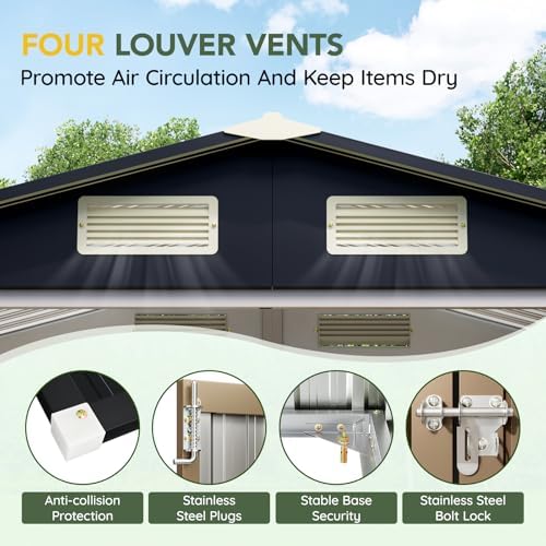 Breezz Outdoor Steel Storage Shed with Floor Frame, 4 x 6 ft