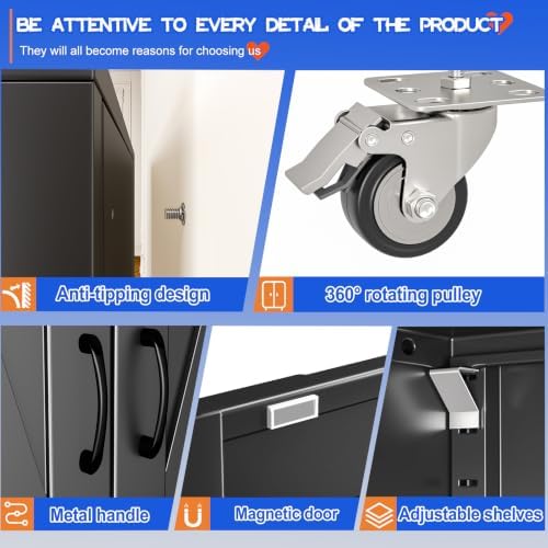 GAIOUS 61" Tall Metal Storage Cabinet with Lock and Wheels, File Cabinet