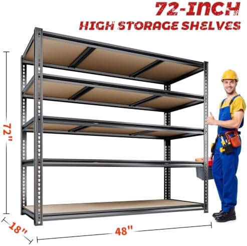 48"W Garage Shelving Heavy Duty ,5 Tier Metal Shelving Unit ,3050LBS, Black