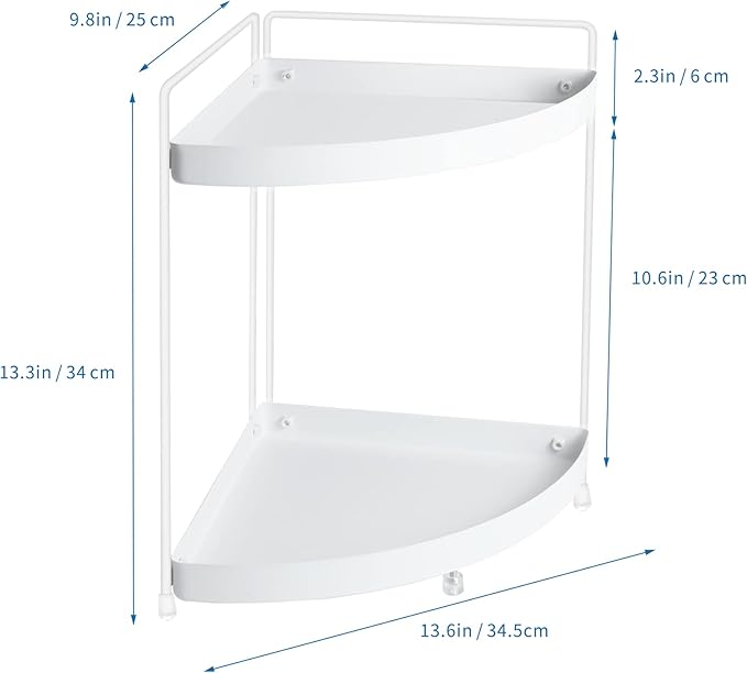 2 Tier Corner Shelf Rack Kitchen Counter Cabinet Bathroom Organizer Makeup Cosmetic countertop Organization and Storage Under Sink Organizers Perfume Trays for Dresser White