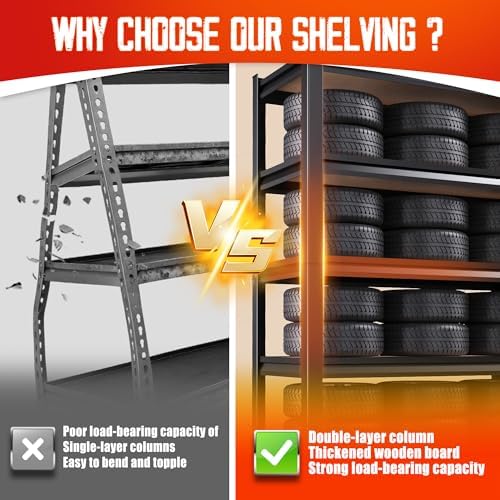 Set of 6,71"H-35"W-16D Garage Shelving-2050LBS 5 Tier Storage Shelves,Adjustable Heavy Duty Metal Shelving Unit and Storage Large Rack,Utility Steel Shelf For Shop Warehouse Industrial Pantry Basement