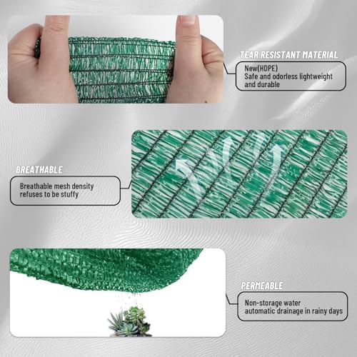 Cool Area Sun Shade Cloth with Grommets for Garden, 70% 6x12ft, Dark Green