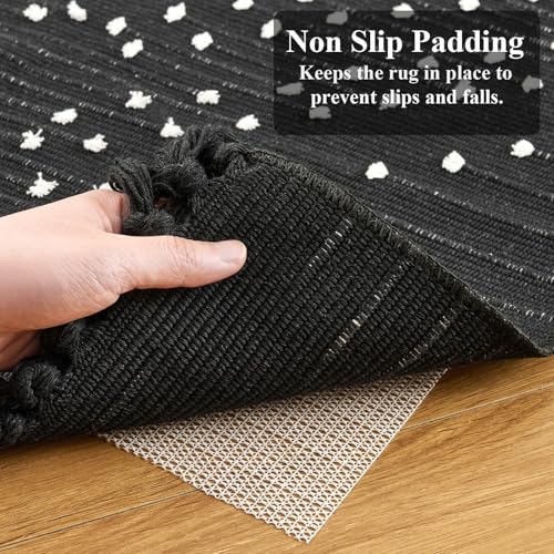 2x6ft Runner Rug, Black Washable Rug for Hallway Non Slip, Boho Kitchen Bathroom Runner for Bedroom with Tassels - size: 2' x 6' (Runner)