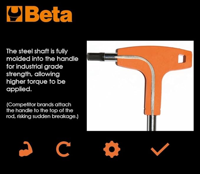 Beta 96T SAE (Fractional Inch) T-Handle Hex Key Wrench 9/64" | High Torque Ergonomic Allen Wrench with Dual Hex Tips | Drop Prevention Hole | Industrial Strength | Made in Italy