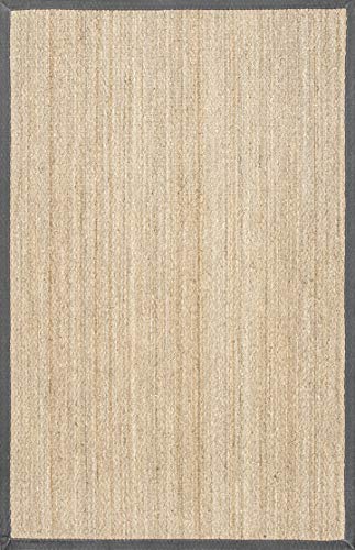 Nuloom Elijah Dark Grey/Natural, 5' x 8', Basketweave, Seagrass, Soft and Textured, High Traffic, Stain Resistant, Easy Clean, Durable Area Rug for Bedroom, Living Room, Dining, Den, Foyer, Entryway - color: Dark Grey, size: 5' x 8' (Rectangular)