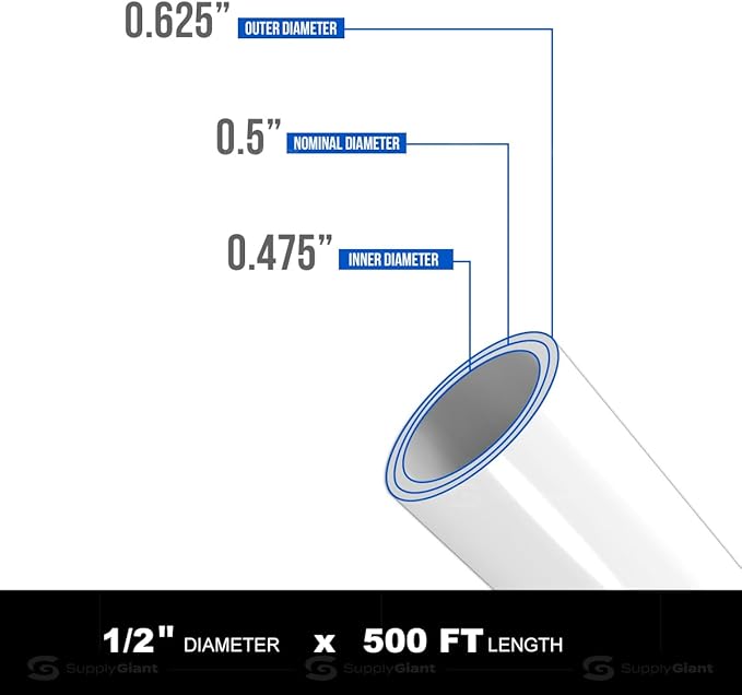 Pex-A Tubing 1/2 Inch x 500 Ft, Non-Barrier Pex Pipe for Potable Water, Flexible Water Tubing, White