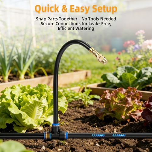 50FT Drip Irrigation System, 2026 Upgrade Garden Watering Kit with 12pcs 360° Adjustable Copper Nozzles, Automatic Atomizing Sprinkler System for Raised Beds, Lawn, Greenhouse, Outdoor Plants (50 ft)