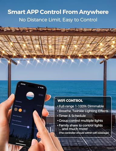 XMCOSY+ Outdoor String Lights, Smart Patio Lights 100Ft Dimmable Outdoor Lights Warm White, 50 G40 LED Bulbs, WiFi String Lights for Outside, Work with Alexa, APP Control, Waterproof Extendable - size: 100FT(50 Sockets)+Smart Controller