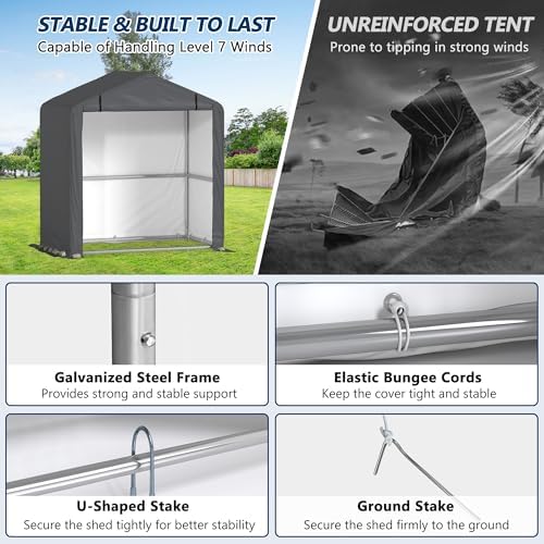 COVERONICS 5' x 3' Outdoor Portable Storage Shelter Shed, Grey