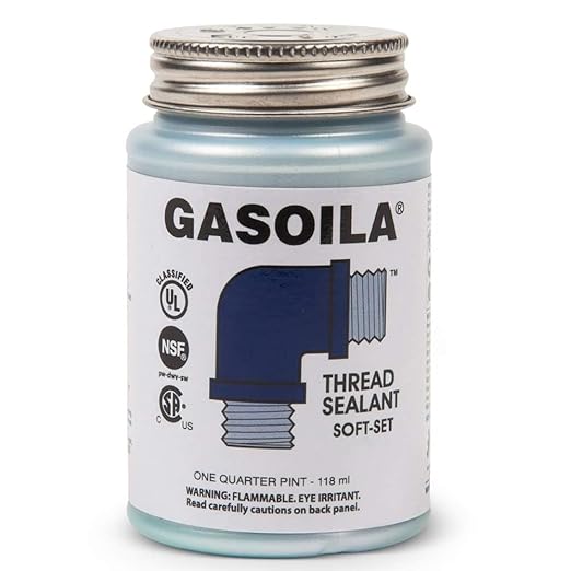 Gasoila Soft-Set Pipe Thread Sealant – Non-Hardening Paste for Metal & Plastic, 1/4 Pint with Brush Cap – Reliable Leak Prevention, Drip-Resistant, Temp Range -100 to 600°F, Made in USA