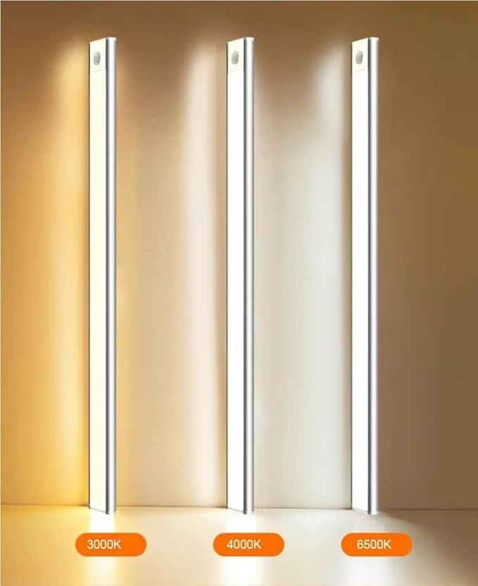 12" LED Cabinet Light with Motion & Light Sensor, Pack of 2 Rechargeable Under Cabinet Lighting, 3 Color Modes 3000K/4500K/6000K, 62 LEDs, 150LM, USB, 2200mAh Battery, Wireless Closet Light
