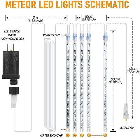 Meteor Shower Rain Lights with 16 Tubes 384 LEDs Waterproof Icicle Snow Fall String Lights for Party Tree Home Patio Outdoor Decoration (16 Tubes, White)