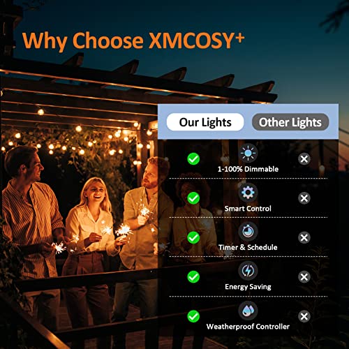 XMCOSY+ Outdoor String Lights, Smart Patio Lights 100Ft Dimmable Outdoor Lights Warm White, 50 G40 LED Bulbs, WiFi String Lights for Outside, Work with Alexa, APP Control, Waterproof Extendable - size: 100FT(50 Sockets)+Smart Controller