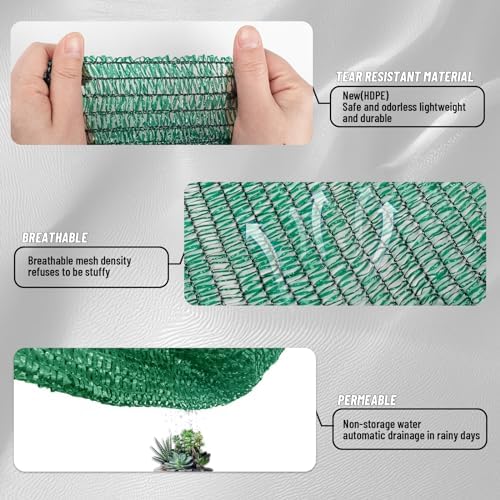 Cool Area Shade Cloth with Grommets for Garden, 40% 6.5x16.5ft, Dark Green