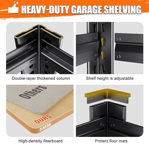 9-Pack Heavy Duty Metal Shelving Units, 71" H x 28" W x 12" D, 5-Tier Adjustable Steel Storage Racks for Garage, Warehouse, Industrial, and Home Organization, 1900 lbs Capacity
