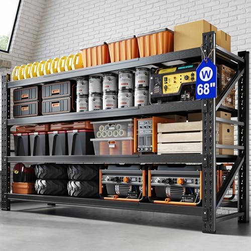 Yizosh 68" W Metal Garage Storage Shelves,Heavy Duty Adjustable Steel Organization Shelving,Utility Rack Shelf,68" W x 24" D x 63" H for Basement,Warehouse,Industrial