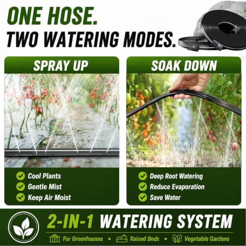 2-Pack Sprinkler Hose with Holes 15 Ft, Flat Soaker Hose 30 ft with Garden Staples, Drip Irrigation Hoses for Lawn, Watering Hose System (Black, 30 ft(15ftx2pack))