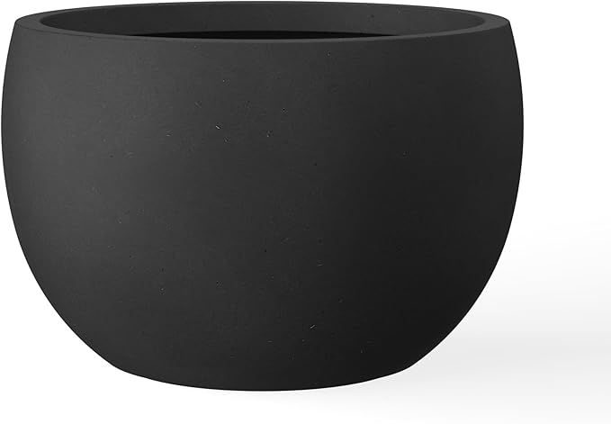 Kante 15.7" Dia Round Concrete Planter, Outdoor/Indoor Large Bowl Plant Pots with Drainage Hole and Rubber Plug for Garden Patio Balcony Home, Black