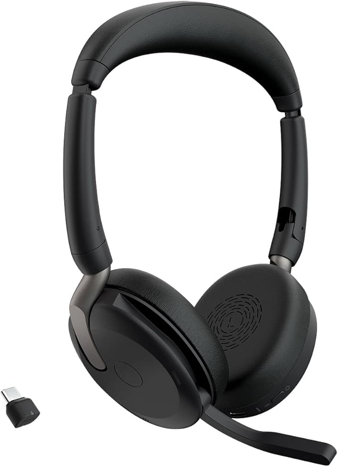 Jabra Evolve2 65 Flex Wireless Stereo Headset - Bluetooth, Noise-Cancelling ClearVoice Technology & Hybrid ANC - Works with All Leading UC Platforms Such As Zoom & Google Meet - Black