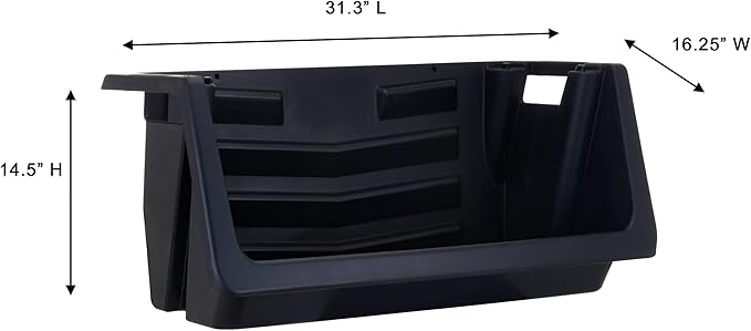 Mighty Tuff Heavy Duty Nesting Stack Bins, Pack of 3, Extra-Large Handles, Wide Front Opening, Interlocking, Stack Vertically, Holds Up To 100 Pounds, Black