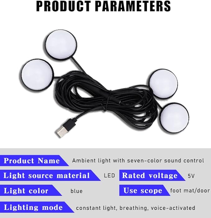Car Interior LED Lights,Car Accessories, Automotive Ambient Neon Light Kit with USB Port, Gifts for Men and Women, 4 in 1 Decoration Lights for Car, Garden, Home, Party (Blue)