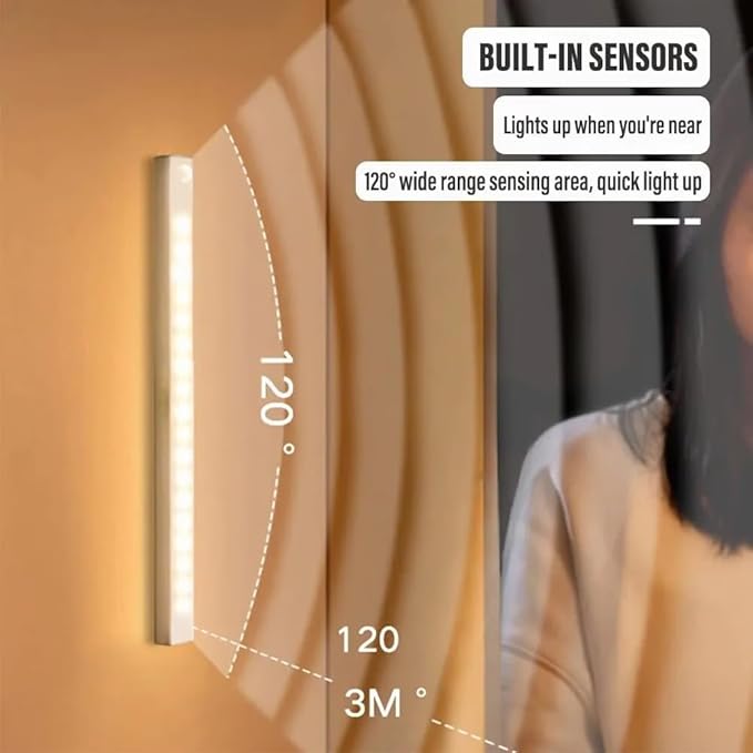2025 Upgraded Punch-Free Smart Sensor Magnetic Rechargeable LED Lights, Rechargeable Motion Sensor Light, Wireless Motion Sensor Indoor Lights, Stick On Lights for Kitchen/Stairs (4PC-3 Color, 3.9in)