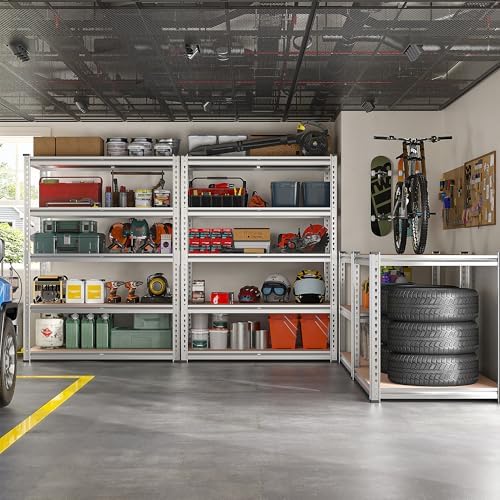 REIBII 2020LBS Garage Shelving Heavy Duty Metal Shelving 5 Tier Storage Shelves, Garage Shelves for Basement, Warehouse, Pantry, Closet, Kitchen, 72" H x 36" W x 16" D, Galvanized, 4 Pack