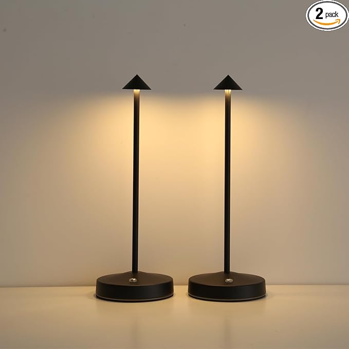 Rechargeable Cordless Table Lamp,3000mAh Battery Operated Table lamp,Portable LED Touch 2 Levels Brightness Dimmable Bar Lamp,Battery Powered Lamp for Bars,Restaurant,Living Room(2 Pack)