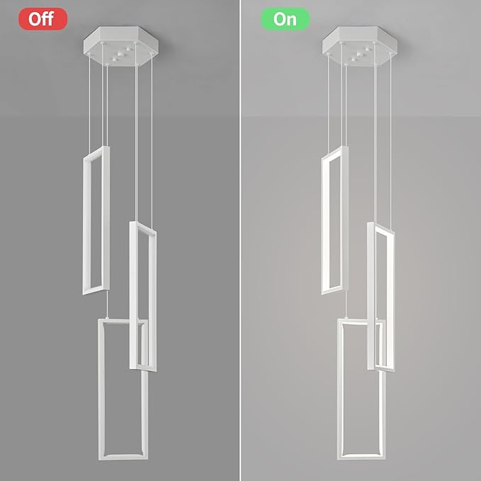 Modern Kitchen Pendant Light Fixture White 40W LED Pendant Light 3 Rings Rectangle Chandelier Pendant Lighting for Kitchen Island Living Room Dining Room Bedroom