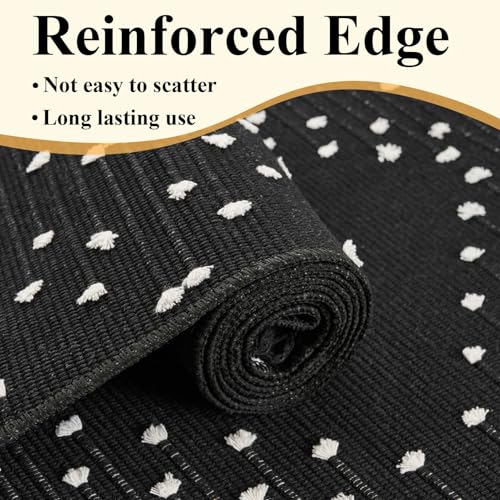 2x6ft Runner Rug, Black Washable Rug for Hallway Non Slip, Boho Kitchen Bathroom Runner for Bedroom with Tassels - size: 2' x 6' (Runner)