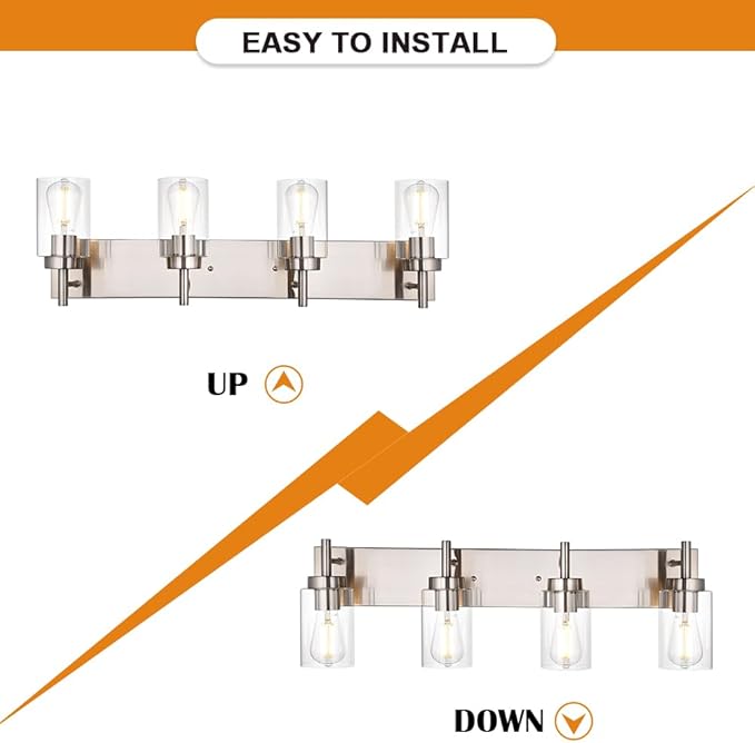 VINLUZ 4 Lights Bathroom Vanity Light Fixture Brushed Nickel Sconces Wall Lighting Modern Industrial Indoor Wall Mounted Lamp for Kitchen Dining Room (Patent No.: US D958,438 S)