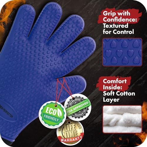 KITCHEN PERFECTION XL Silicone Smoker BBQ Gloves -Heat Resistant Oven Mitts