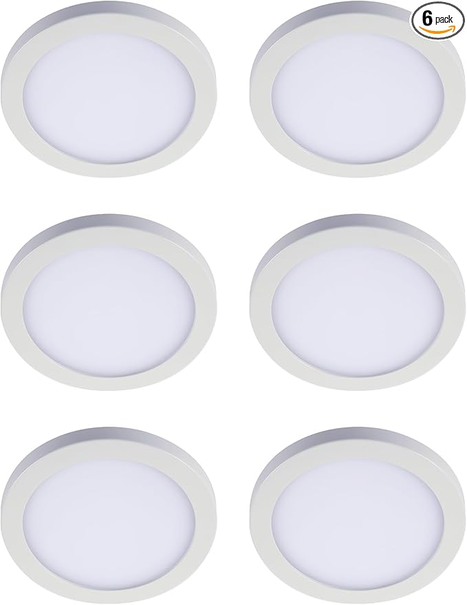HALO 4 in Round Integrated LED Surface Mount Recessed Downlight Trim 6-Pack, Selectable CCT 2700K-5000K, Wet Rated for Shower and Outdoor Lighting Applications, Energy Star, White - SMD4R07FS5-6PK